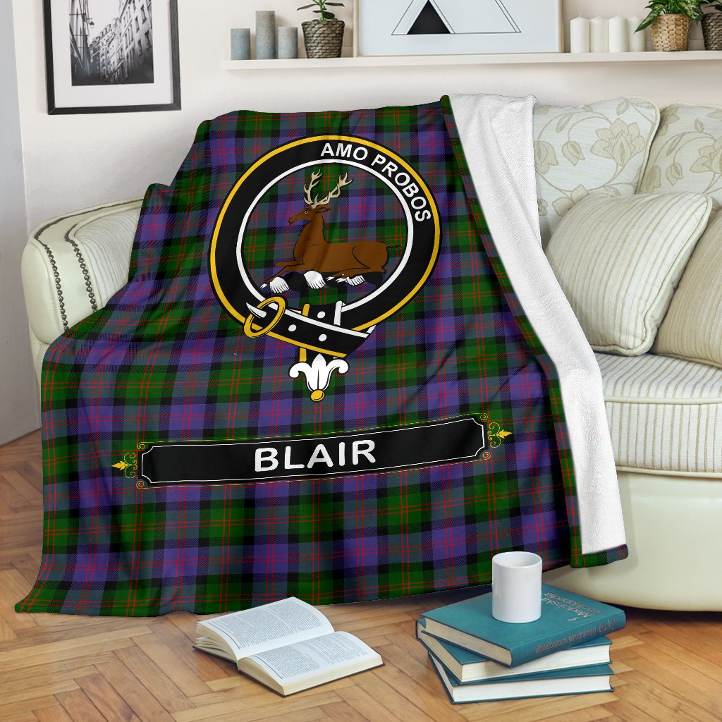 Blair Family Tartan Crest Blanket - 3 Sizes