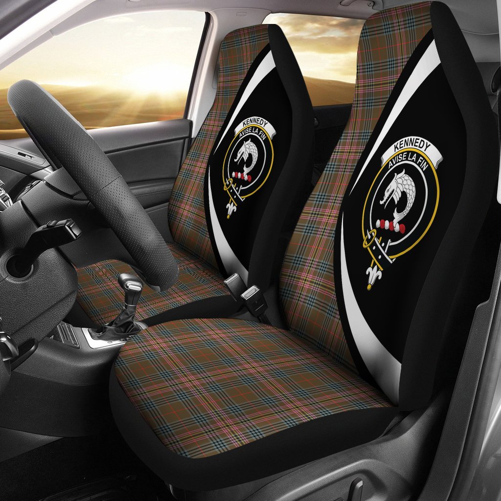 Kennedy Weathered Tartan Crest Circle Car Seat Cover