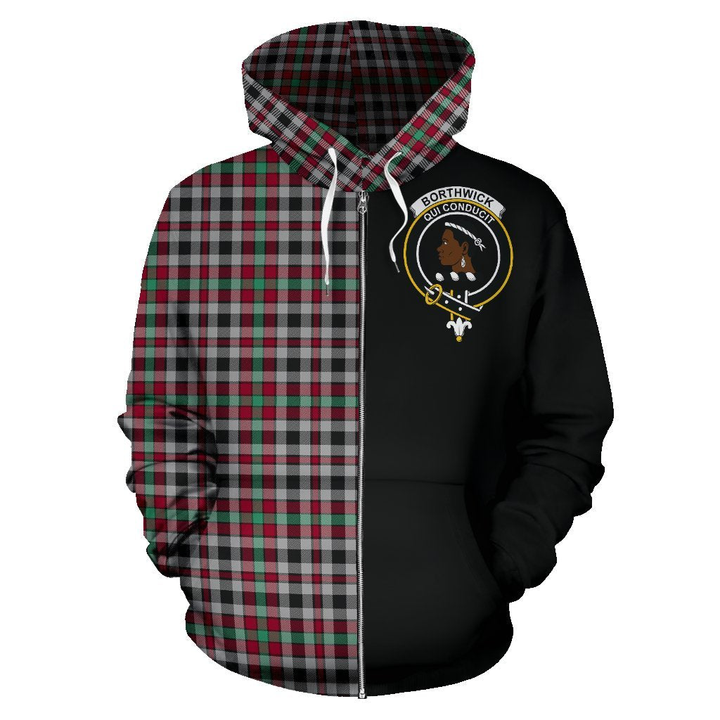 Borthwick Ancient Tartan Crest Zipper Hoodie - Half Of Me Style