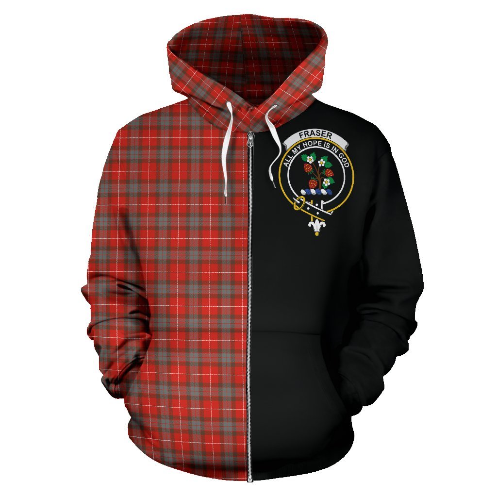 Fraser Weathered Tartan Crest Zipper Hoodie - Half Of Me Style