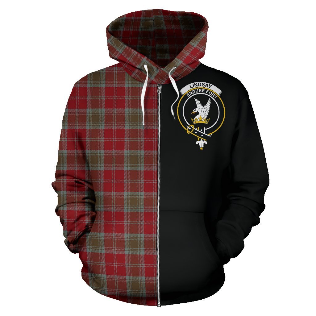 Lindsay Weathered Tartan Crest Zipper Hoodie - Half Of Me Style