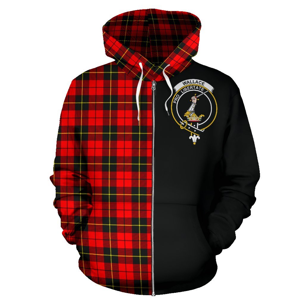 Wallace Hunting Red Tartan Crest Zipper Hoodie - Half Of Me Style