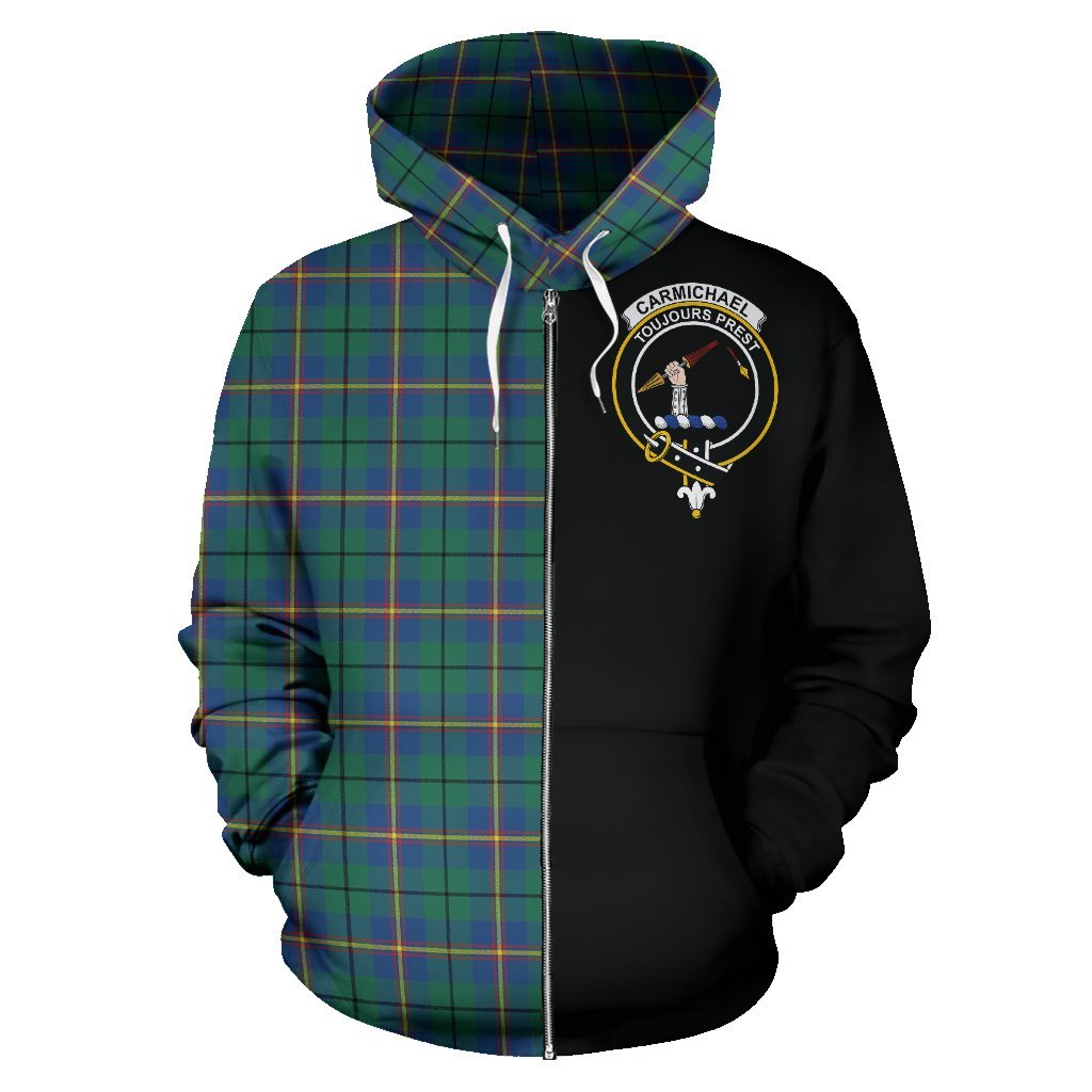 Carmichael Ancient Tartan Crest Zipper Hoodie - Half Of Me Style