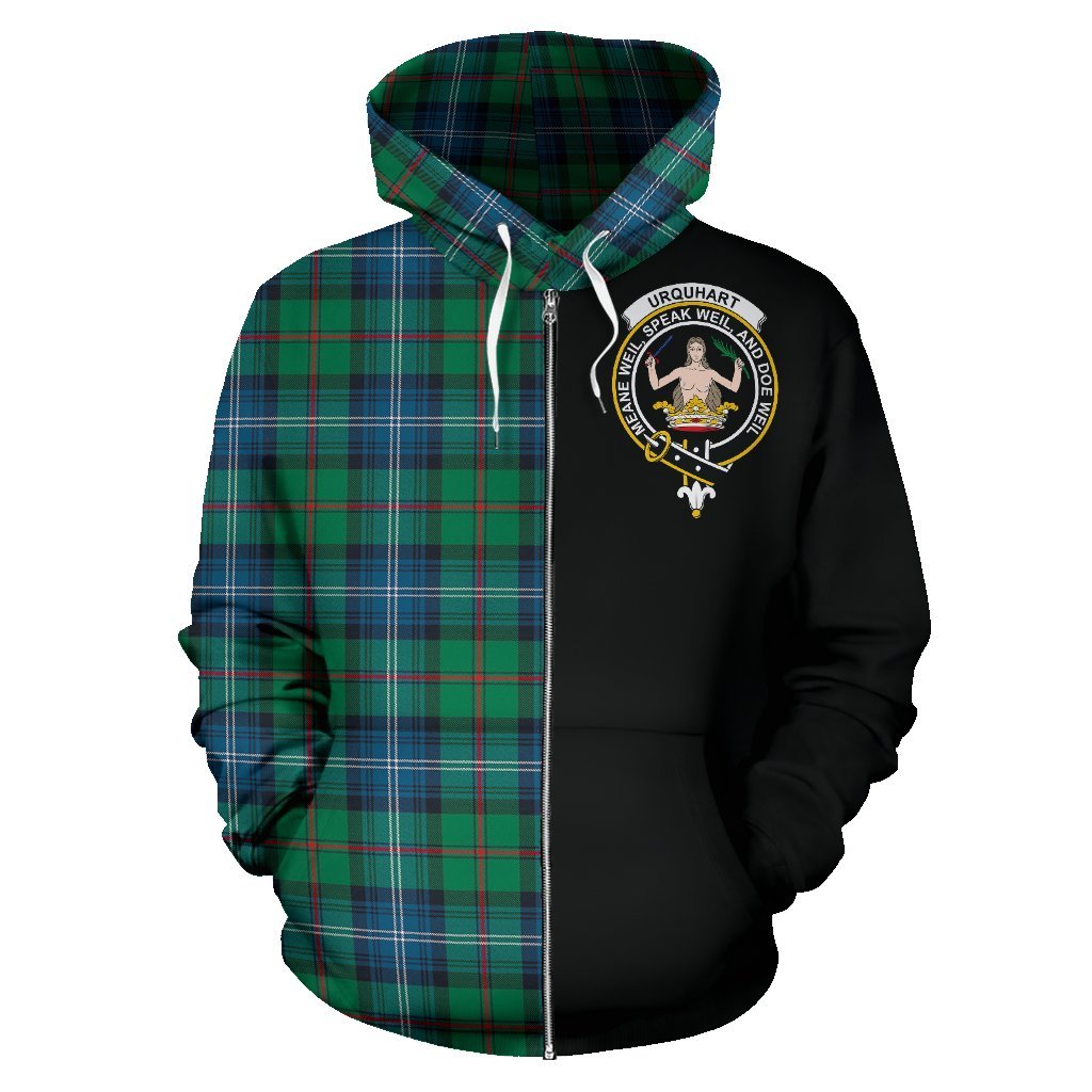 Urquhart Ancient Tartan Crest Zipper Hoodie - Half Of Me Style