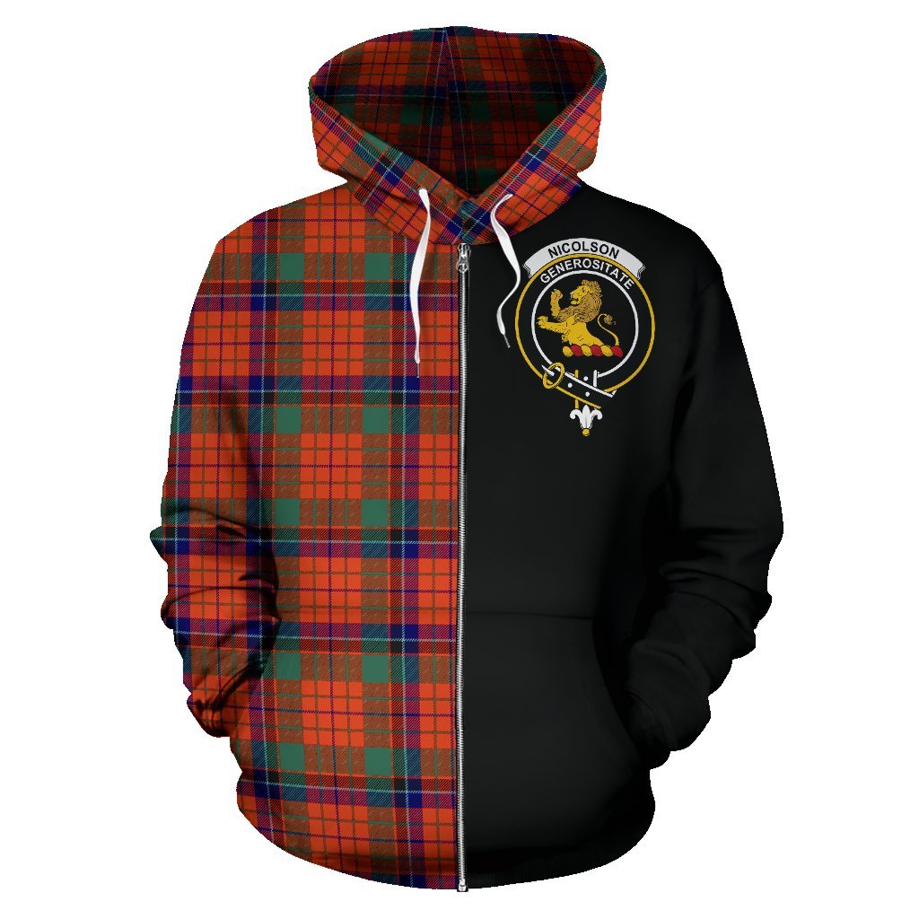 Nicolson Ancient Tartan Crest Zipper Hoodie - Half Of Me Style