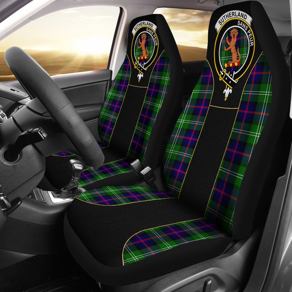 Sutherland Tartan Crest Car Seat Cover Special Version