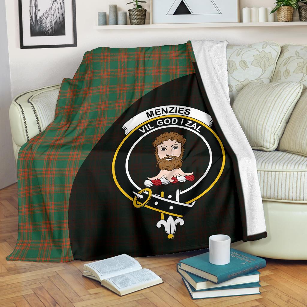 Menzies Green Ancient Tartan Crest Blanket Wave Style