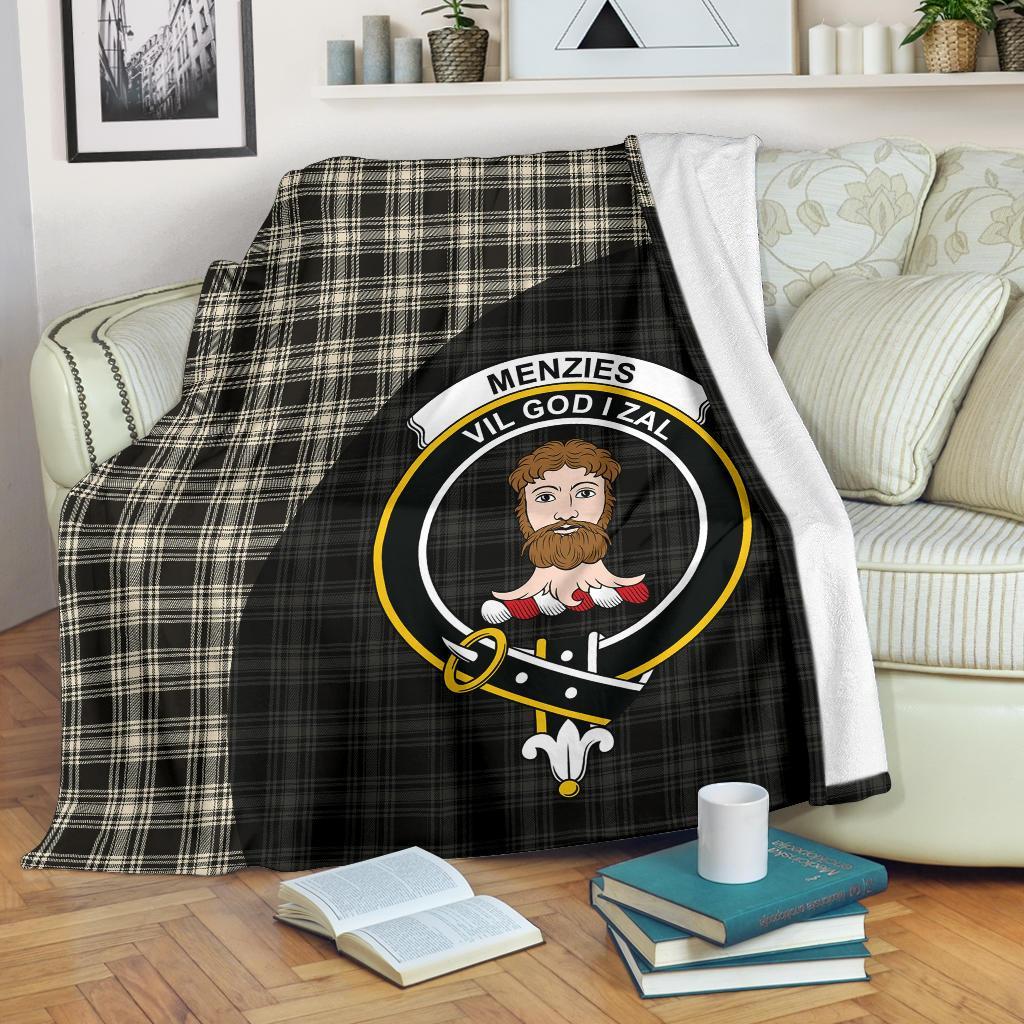 Menzies Black & White Ancient Tartan Crest Blanket Wave Style