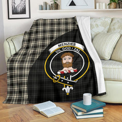 Menzies Black & White Ancient Tartan Crest Blanket Wave Style