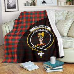 Chisholm Ancient Tartan Crest Blanket Wave Style