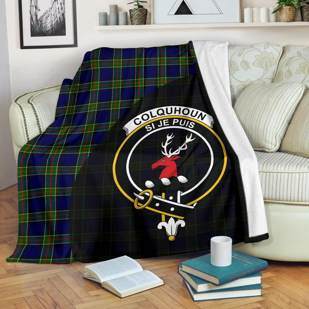 Colquhoun Modern Tartan Crest Blanket Wave Style