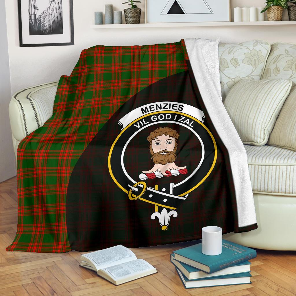 Menzies Green Modern Tartan Crest Blanket Wave Style