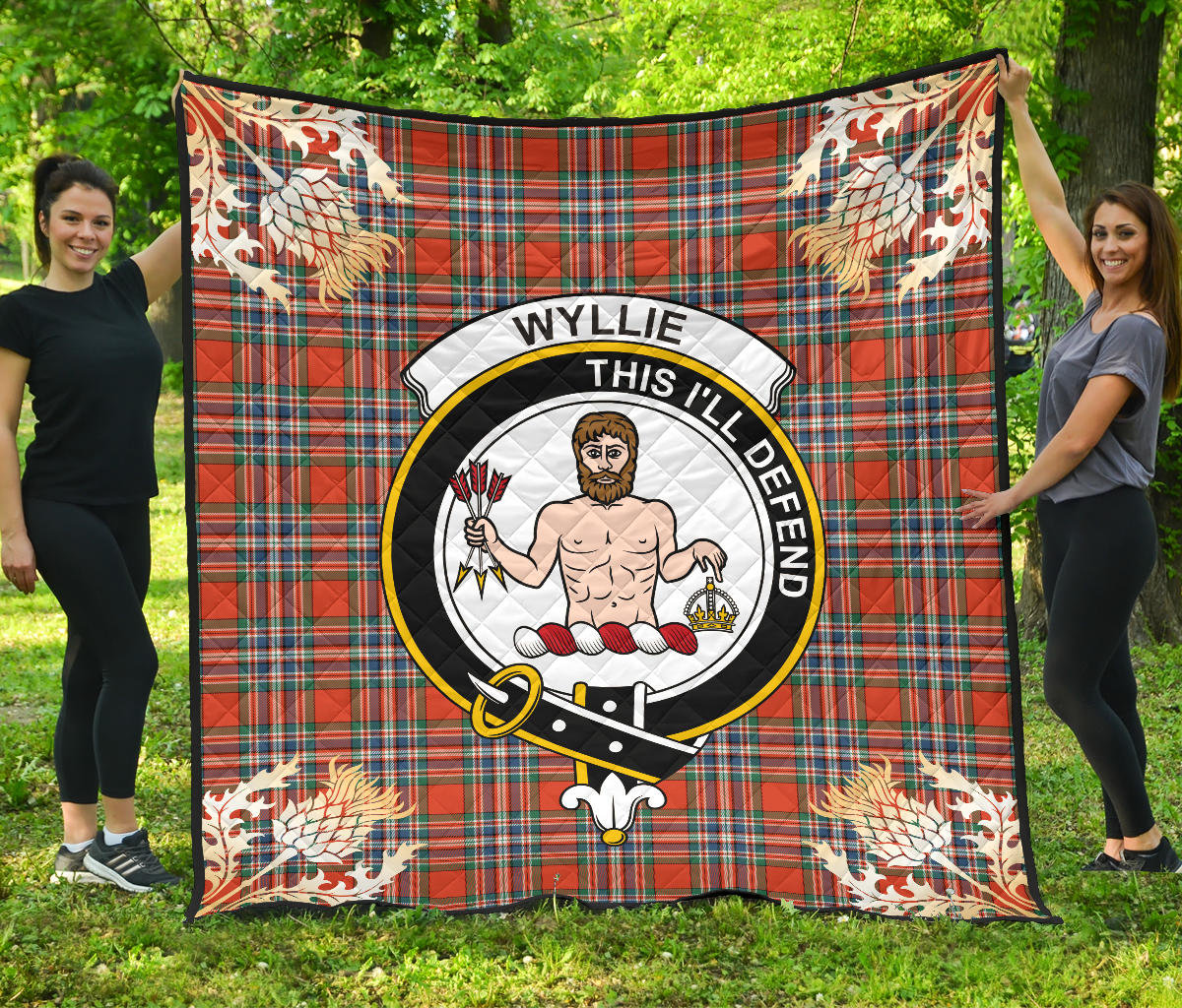 Wyllie Tartan Crest Premium Quilt - Gold Thistle Style SP