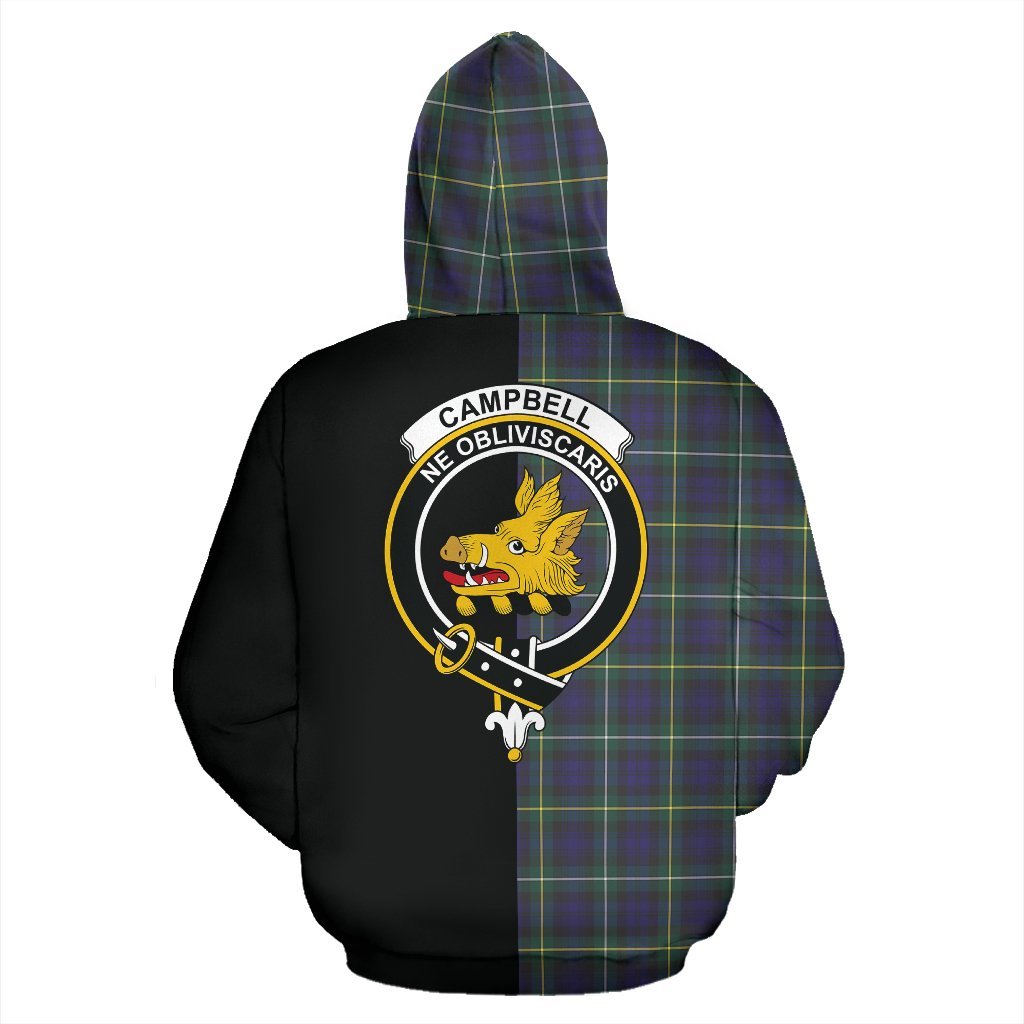 Campbell Argyll Modern Tartan Crest Zipper Hoodie - Half Of Me Style