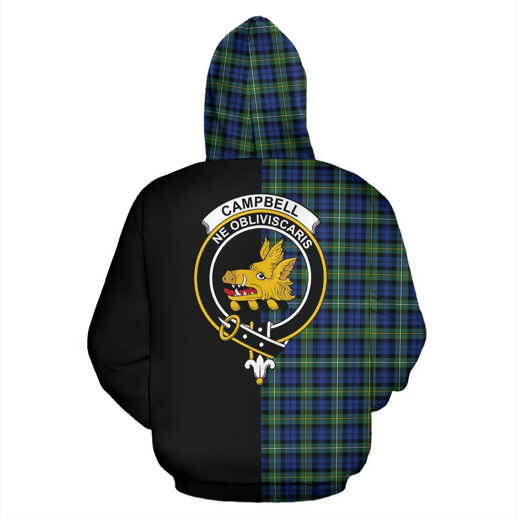 Campbell Argyll Ancient Tartan Crest Zipper Hoodie - Half Of Me Style