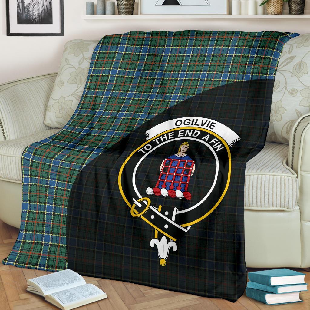 Ogilvie Hunting Ancient Tartan Crest Blanket Wave Style