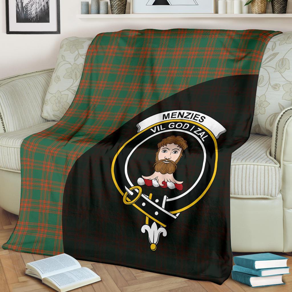 Menzies Green Ancient Tartan Crest Blanket Wave Style