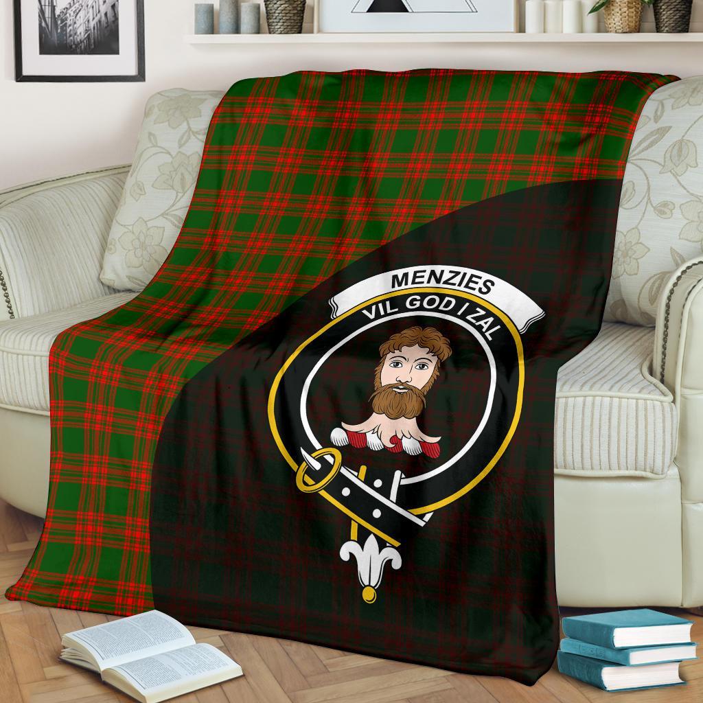 Menzies Green Modern Tartan Crest Blanket Wave Style