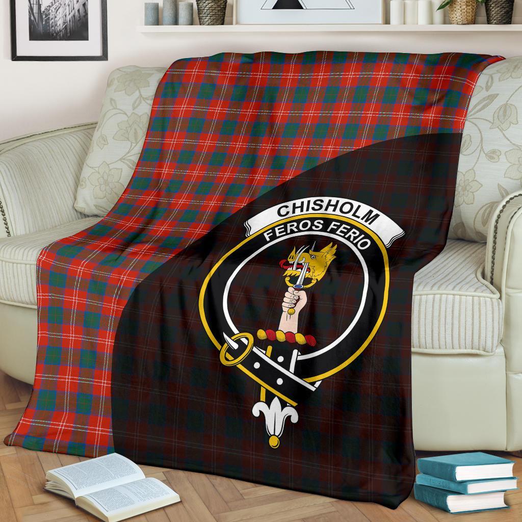 Chisholm Ancient Tartan Crest Blanket Wave Style