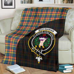 Buchanan Ancient Tartan Crest Blanket Wave Style