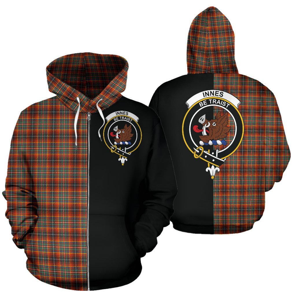 Innes Ancient Tartan Crest Zipper Hoodie - Half Of Me Style