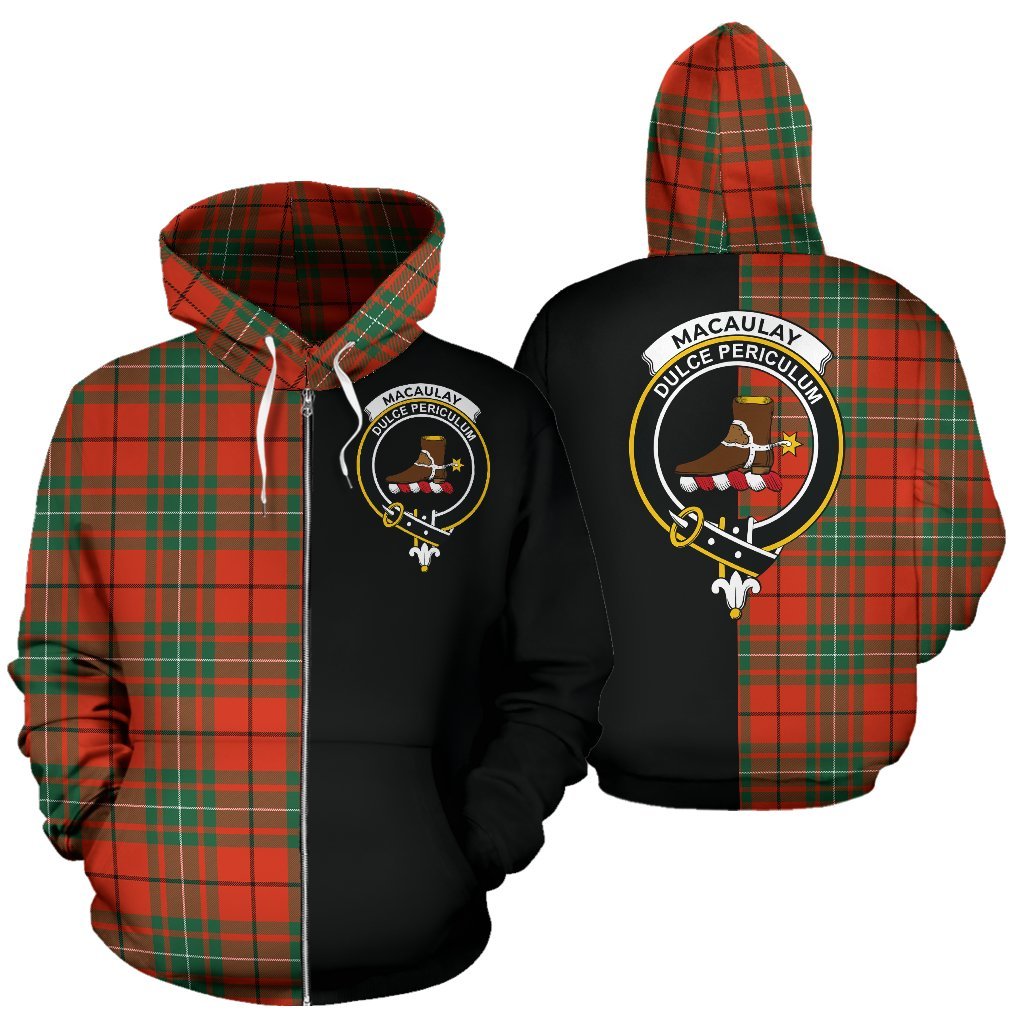 MacAulay Ancient Tartan Crest Zipper Hoodie - Half Of Me Style