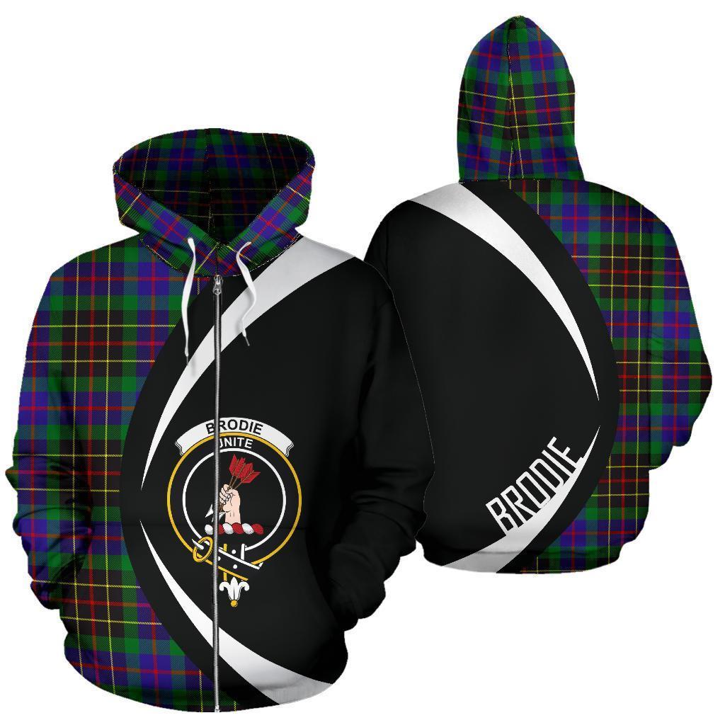 Brodie Hunting Modern Tartan Crest Zipper Hoodie - Circle Style