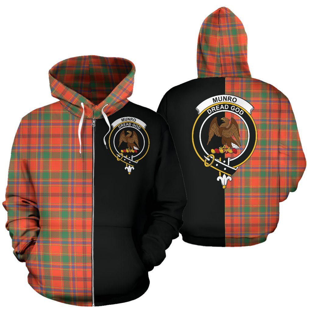 Munro Ancient Tartan Crest Zipper Hoodie - Half Of Me Style