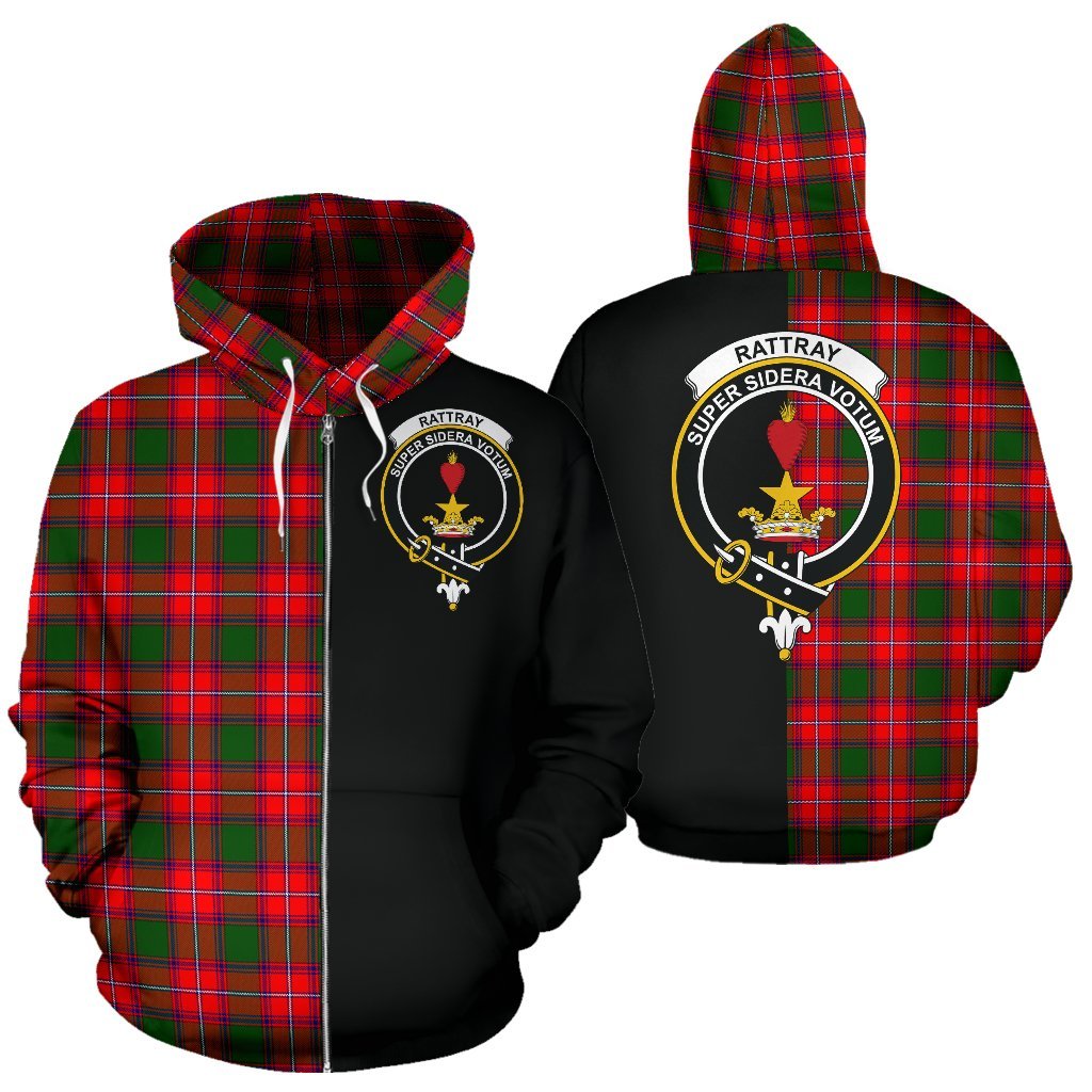 Rattray Modern Tartan Crest Zipper Hoodie - Half Of Me Style