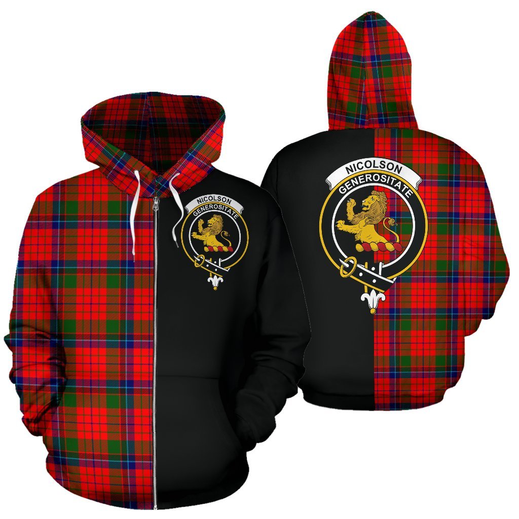 Nicolson Modern Tartan Crest Zipper Hoodie - Half Of Me Style