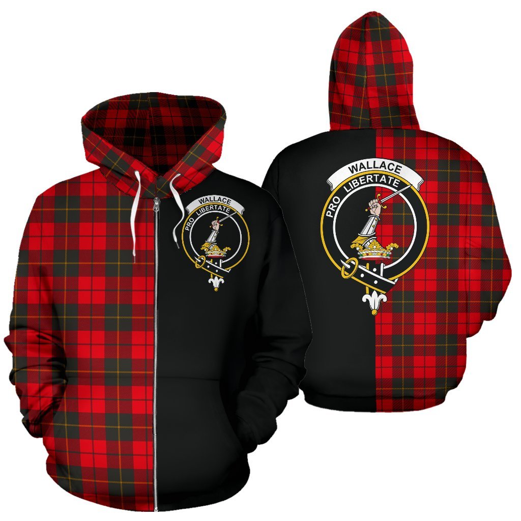 Wallace Weathered Tartan Crest Zipper Hoodie - Half Of Me Style