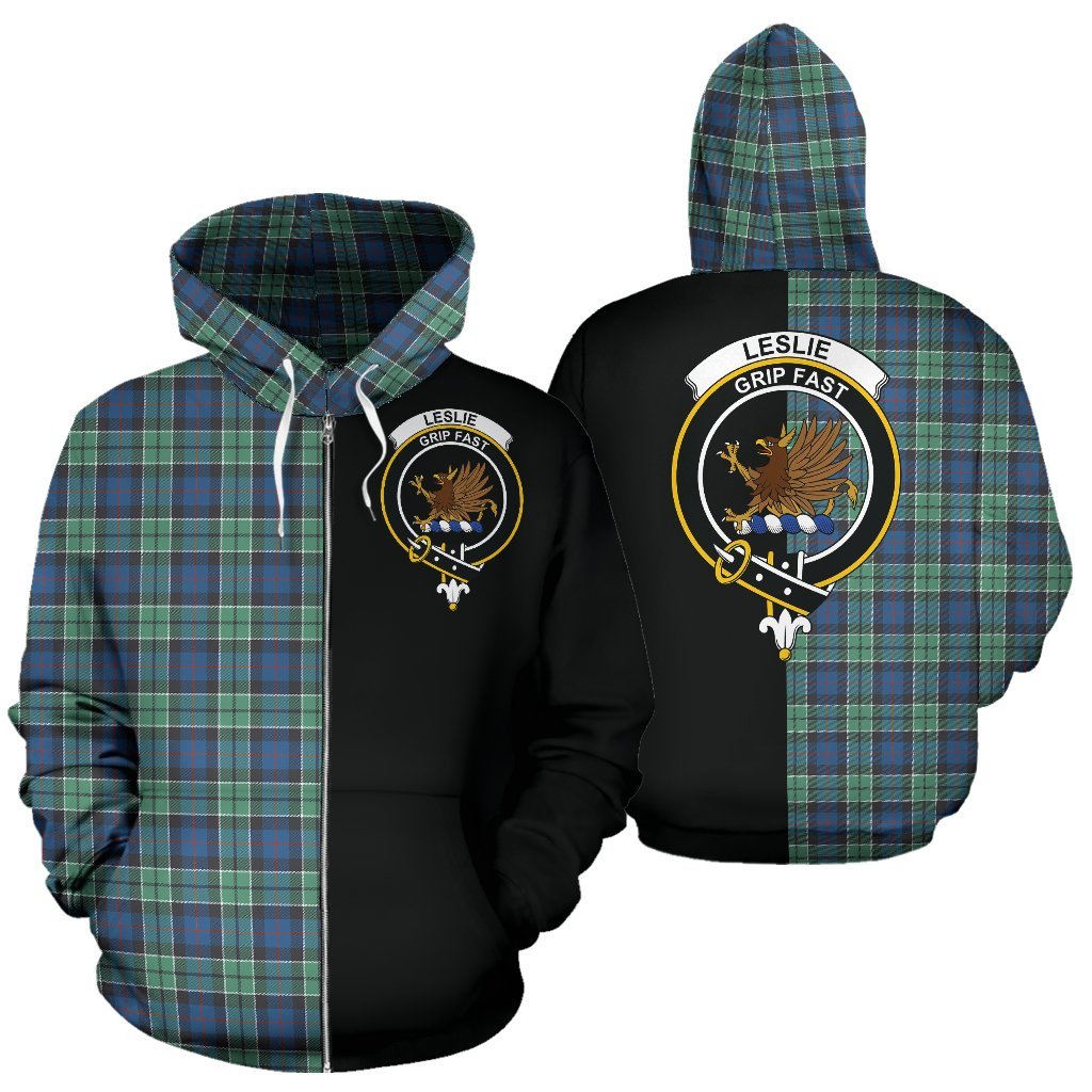 Leslie Hunting Ancient Tartan Crest Zipper Hoodie - Half Of Me Style