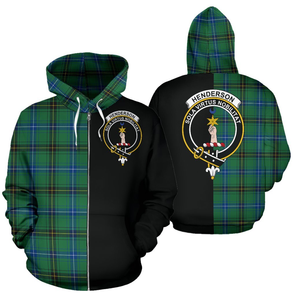 Henderson Ancient Tartan Crest Zipper Hoodie - Half Of Me Style