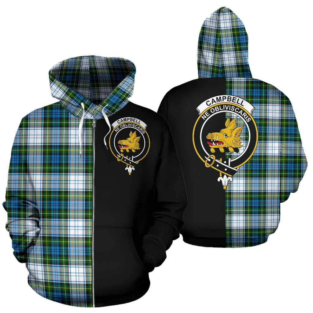 Campbell Dress Tartan Crest Zipper Hoodie - Half Of Me Style