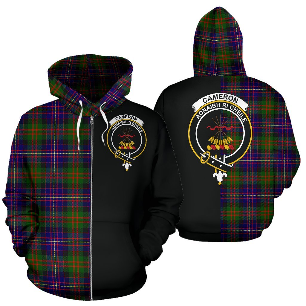 Cameron of Erracht Modern Tartan Crest Zipper Hoodie - Half Of Me Style