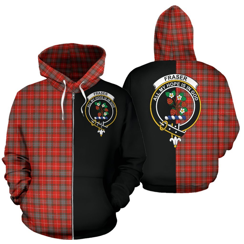 Fraser Weathered Tartan Crest Zipper Hoodie - Half Of Me Style