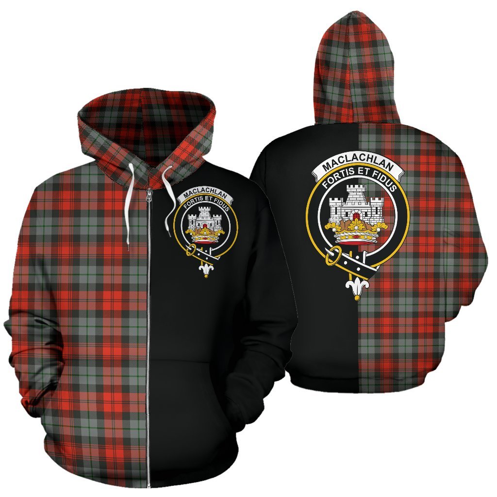 MacLachlan Weathered Tartan Crest Zipper Hoodie - Half Of Me Style