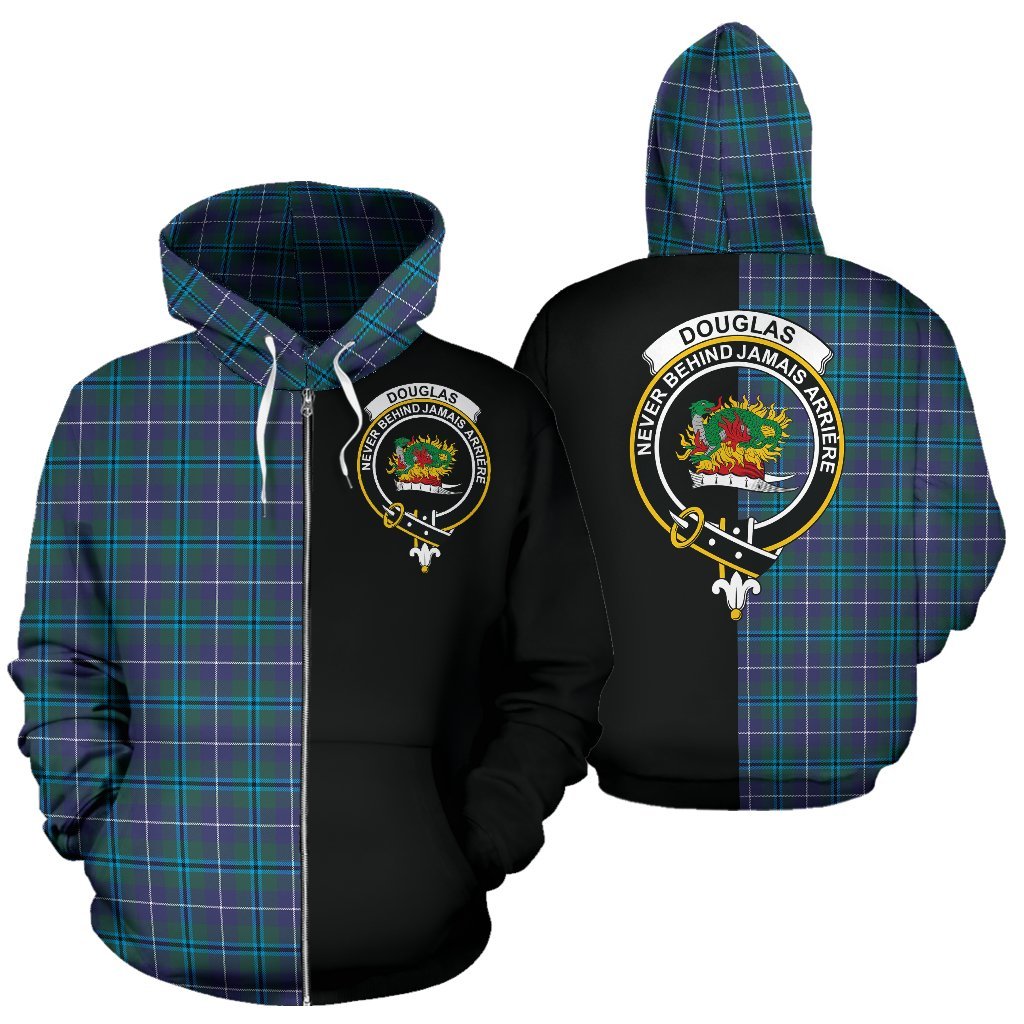 Douglas Modern Tartan Crest Zipper Hoodie - Half Of Me Style
