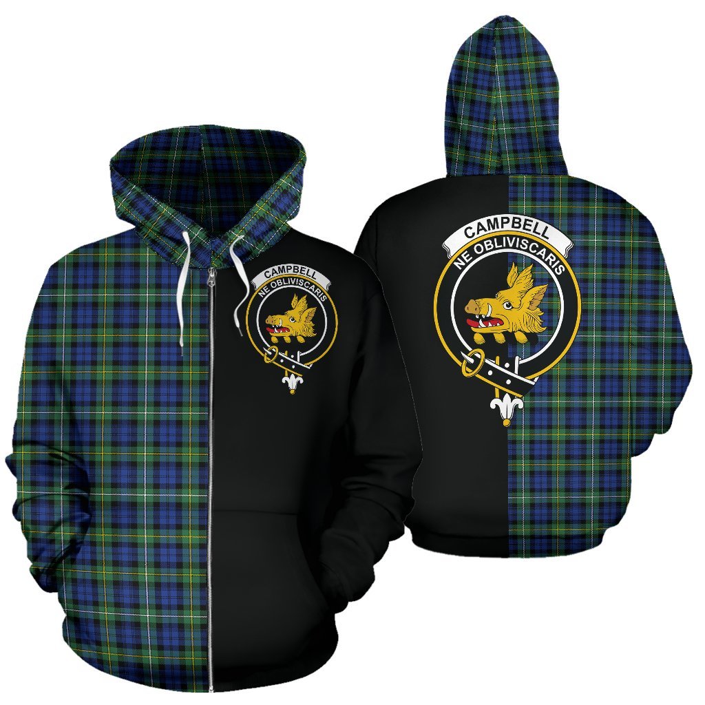 Campbell Argyll Ancient Tartan Crest Zipper Hoodie - Half Of Me Style