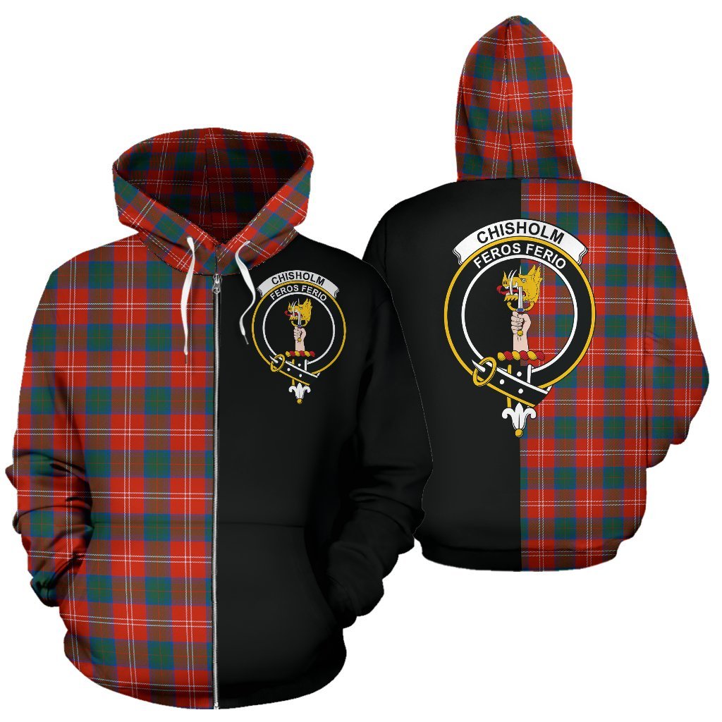 Chisholm Ancient Tartan Crest Zipper Hoodie - Half Of Me Style