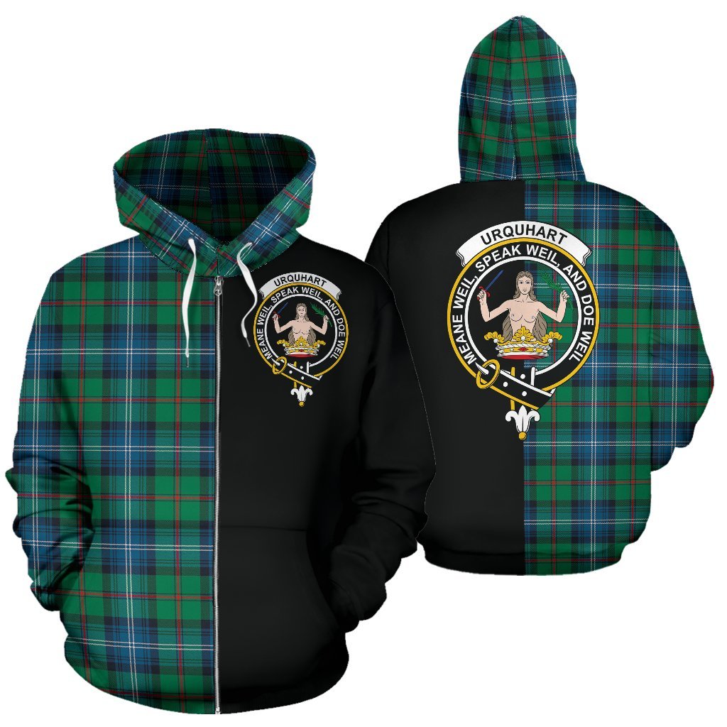 Urquhart Ancient Tartan Crest Zipper Hoodie - Half Of Me Style