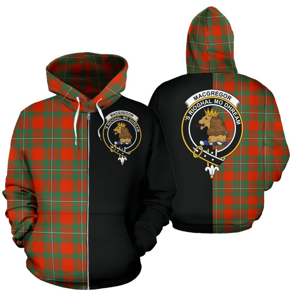 MacGregor Ancient Tartan Crest Zipper Hoodie - Half Of Me Style