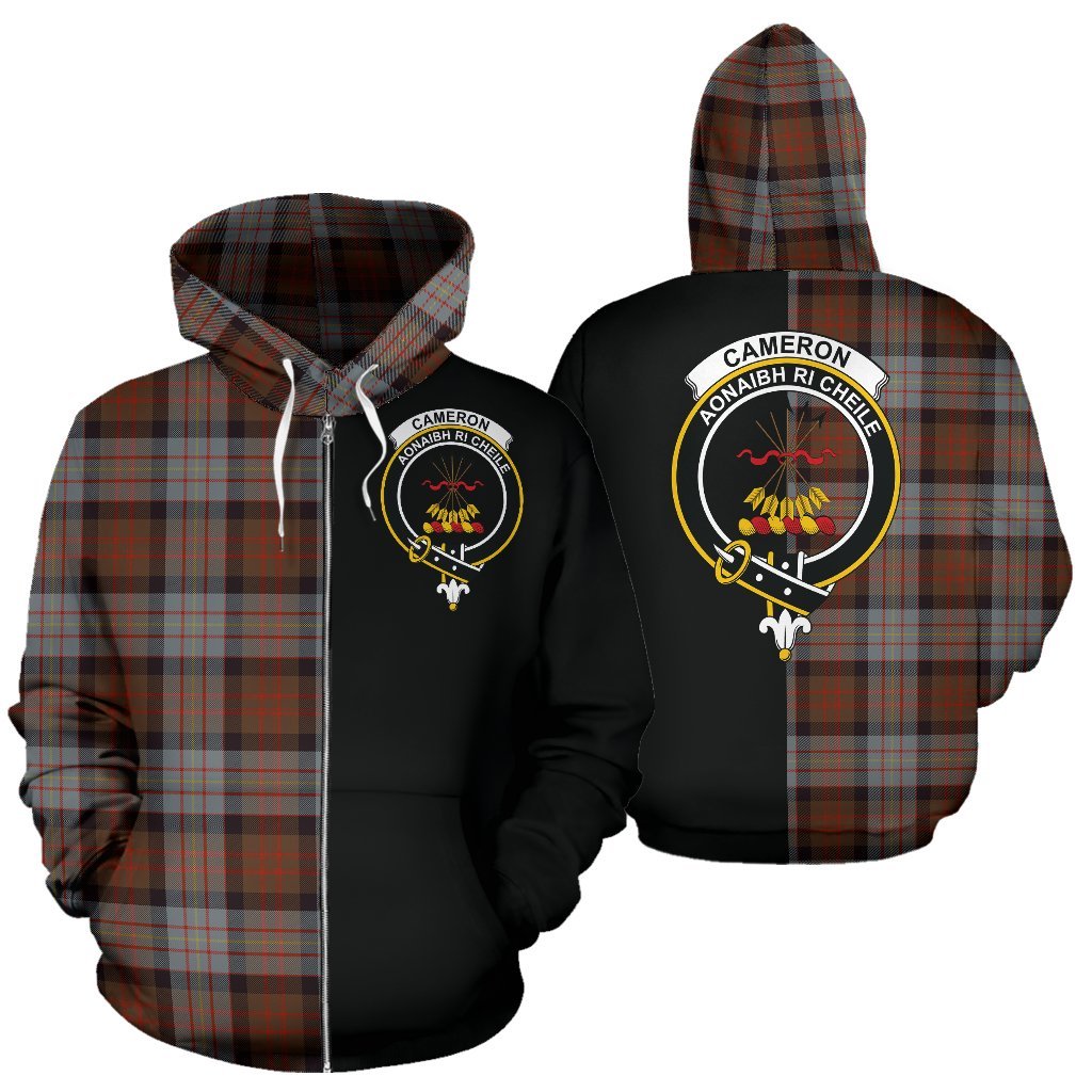 Cameron of Erracht Weathered Tartan Crest Zipper Hoodie - Half Of Me Style