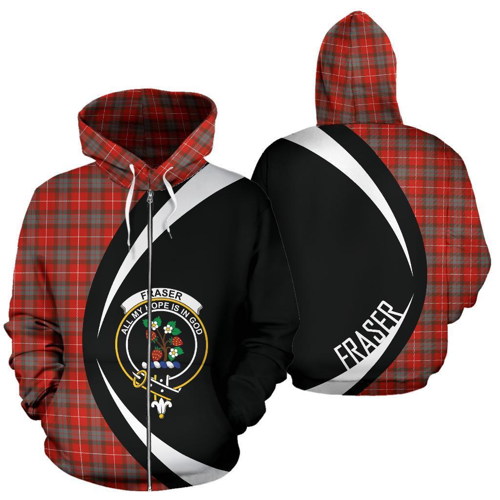 Fraser Weathered Tartan Crest Zipper Hoodie - Circle Style