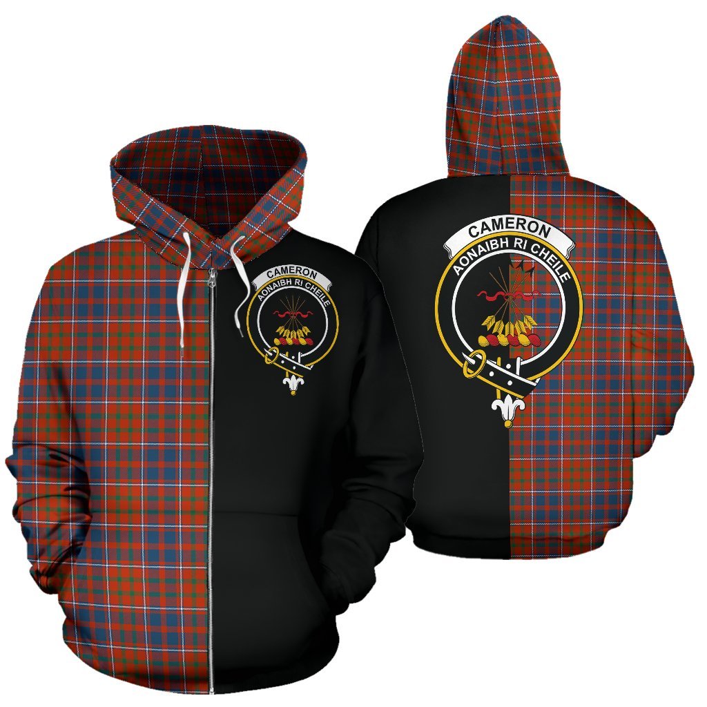 Cameron of Lochiel Ancient Tartan Crest Zipper Hoodie - Half Of Me Style