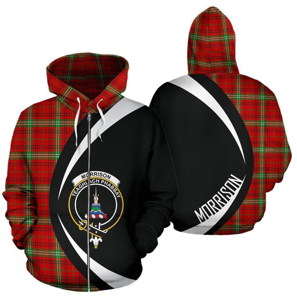 Morrison Red Modern Tartan Crest Zipper Hoodie - Circle Style