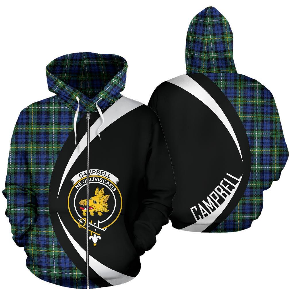 Campbell Argyll Ancient Tartan Crest Zipper Hoodie - Circle Style