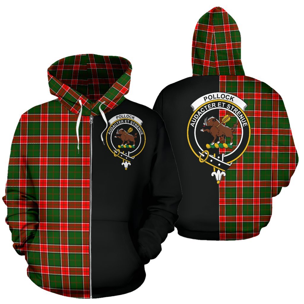 Pollock Modern Tartan Crest Zipper Hoodie - Half Of Me Style