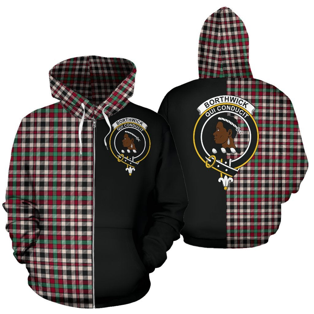 Borthwick Dress Ancient Tartan Crest Zipper Hoodie - Half Of Me Style