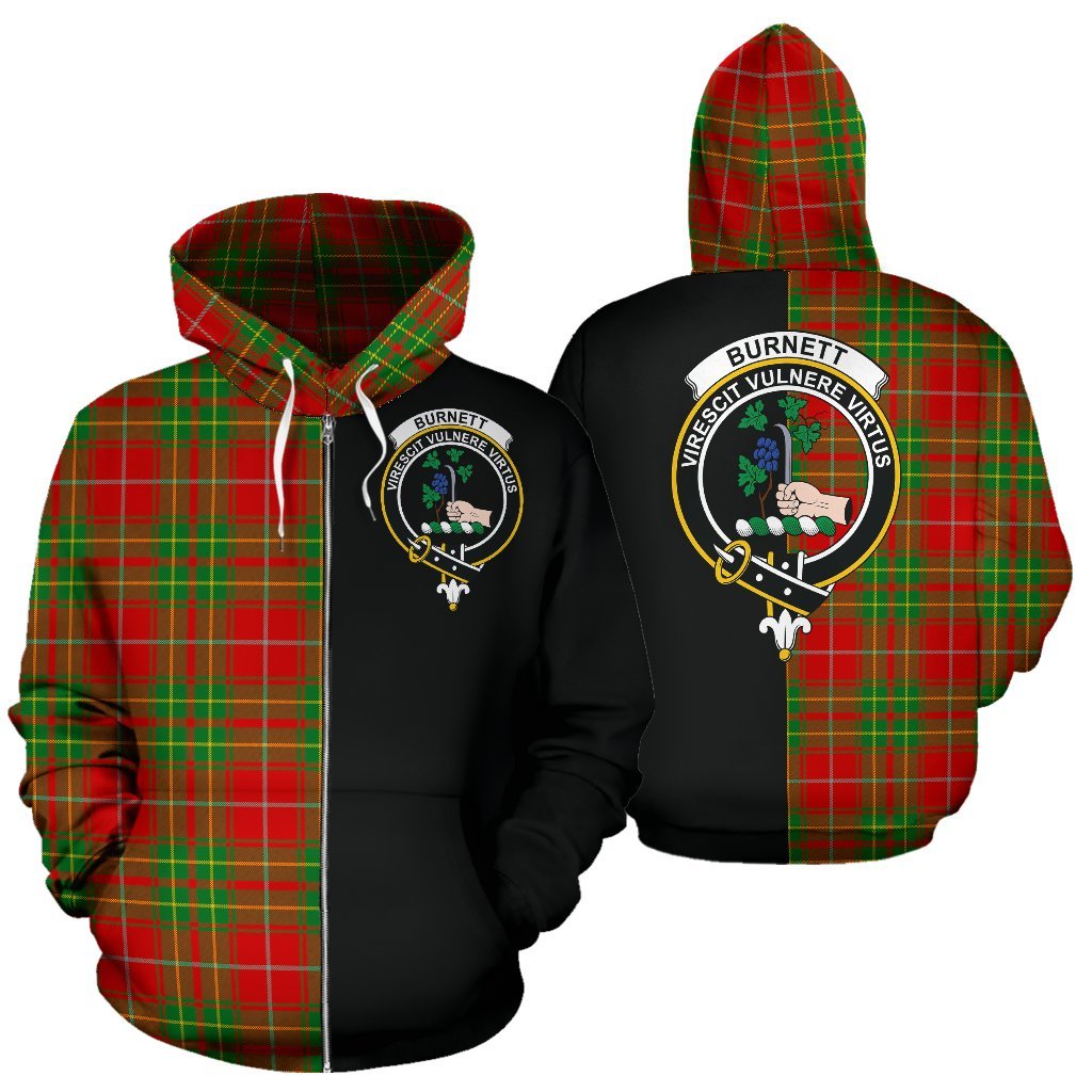 Burnett Ancient Tartan Crest Zipper Hoodie - Half Of Me Style